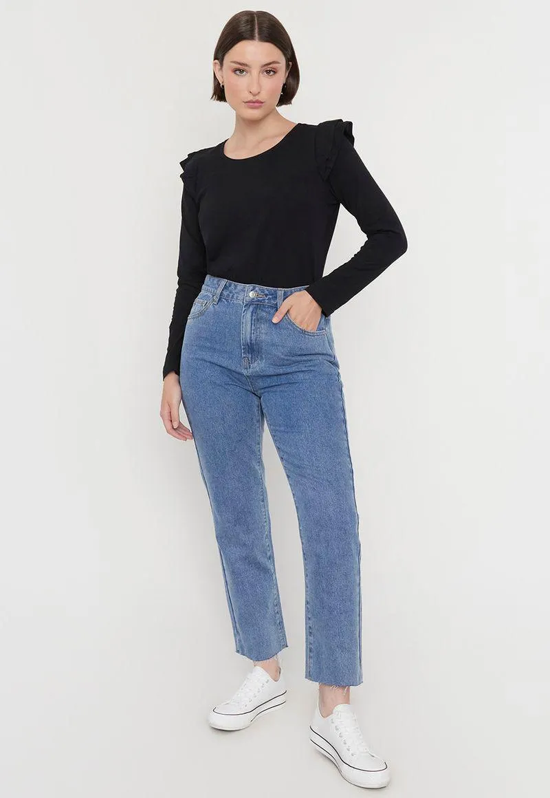 Jeans Mujer Calce Straight Azul Medio
