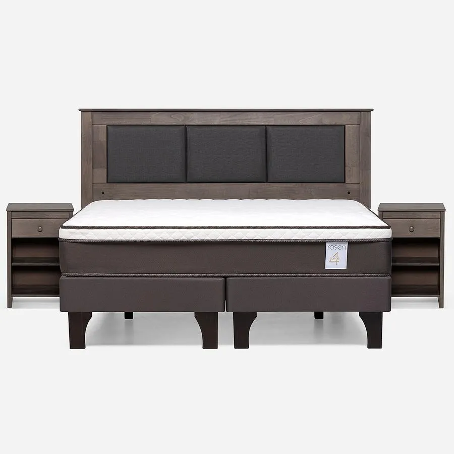 Cama New Style 4 Plus King + Respaldo Rachel y Velador Ferrara