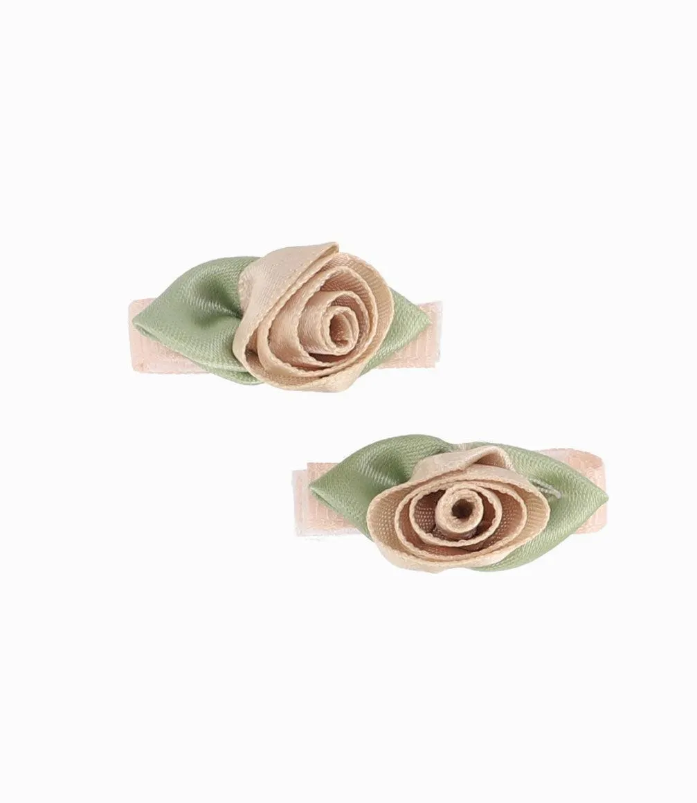 Set 2 Pinches Con Rosa Recién Nacida Beige Limonada