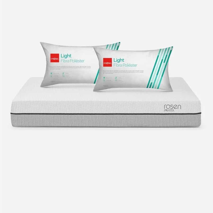 Colchón Pratta 2 Plazas + Almohadas Fibra Light