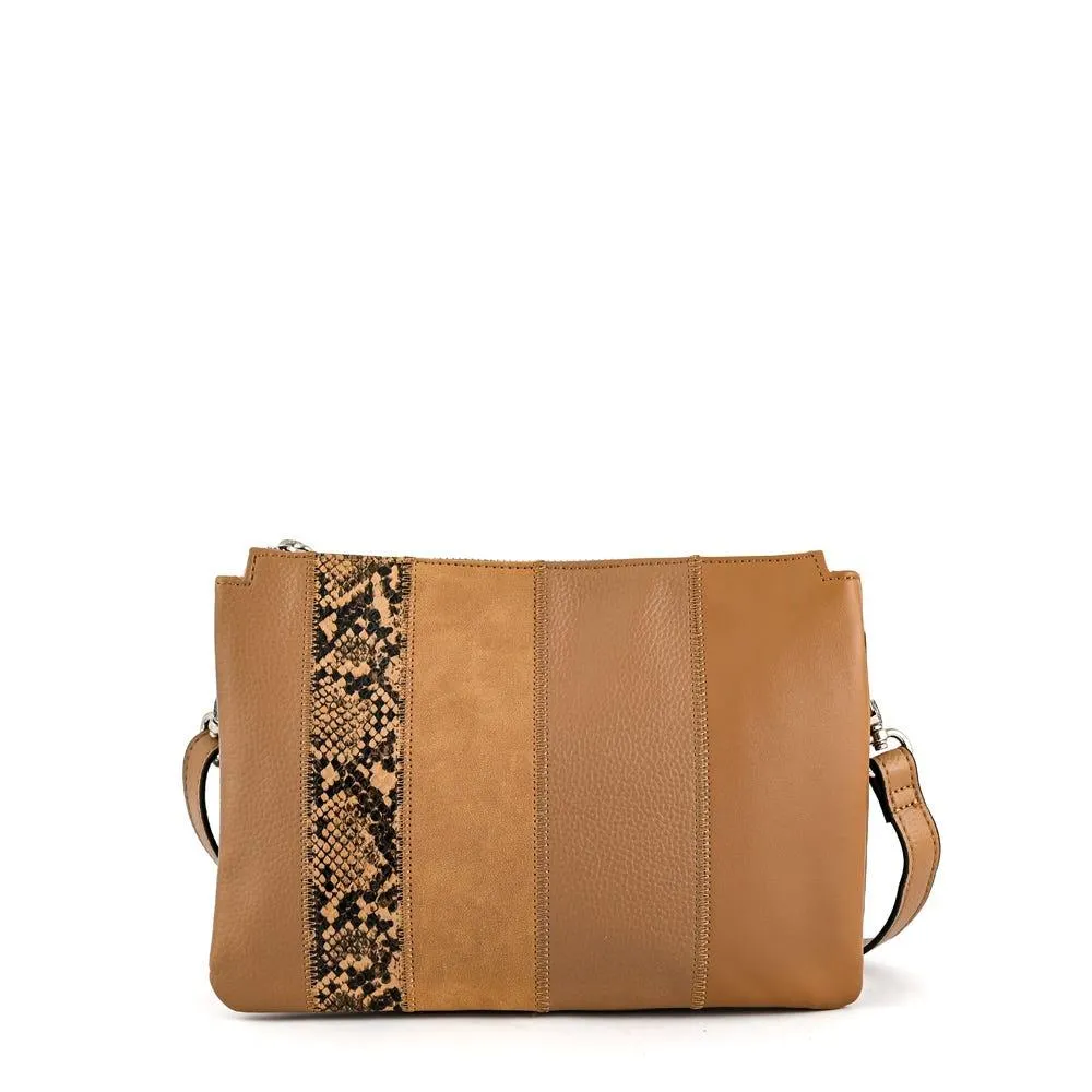 Cartera bandolera pequeña piazza beige oscuro