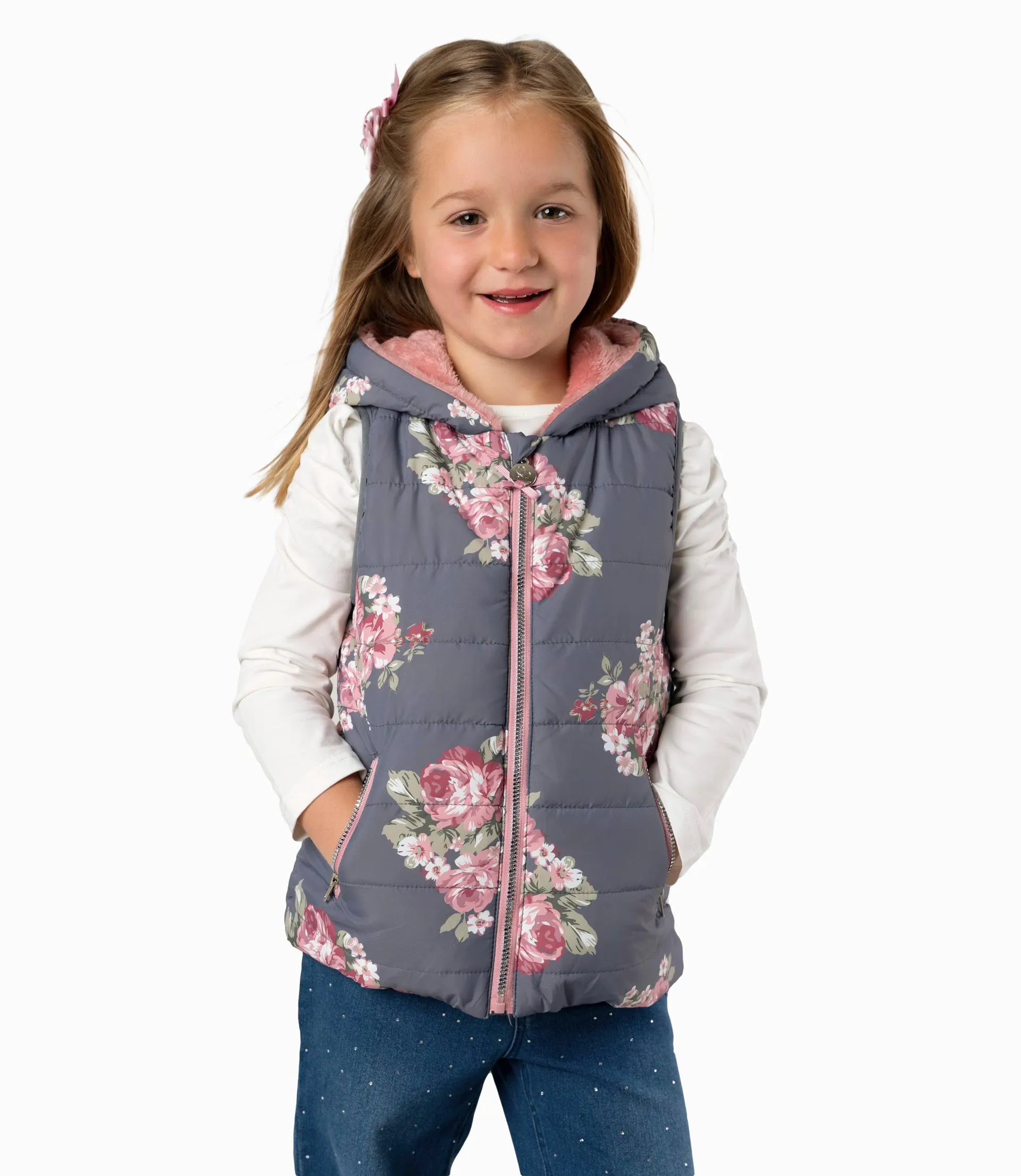 Parka Niña Floreada Sin Mangas