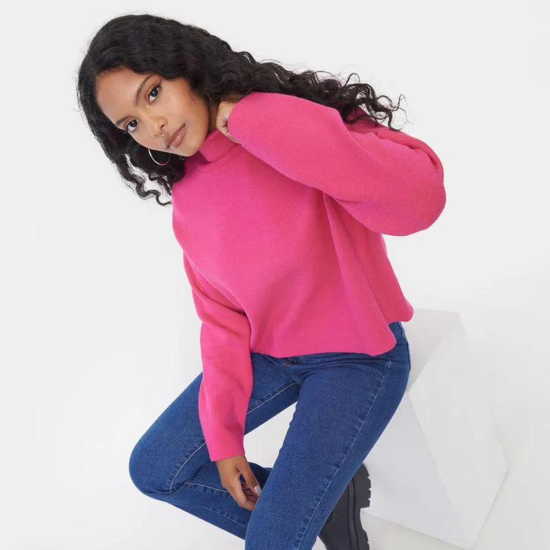 Sweater Mujer Cuello Tortuga Fucsia