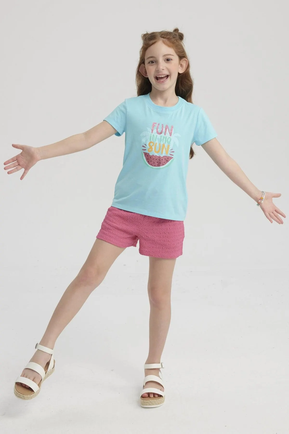 Polera Niña Básica Estampada Celeste