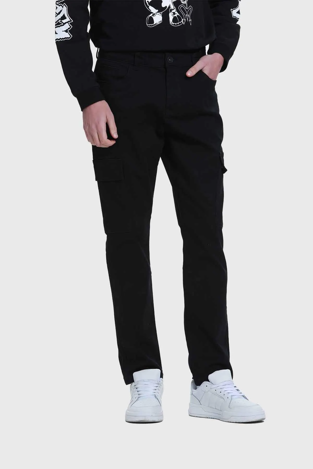 Jeans Hombre Slim Cargo Negro