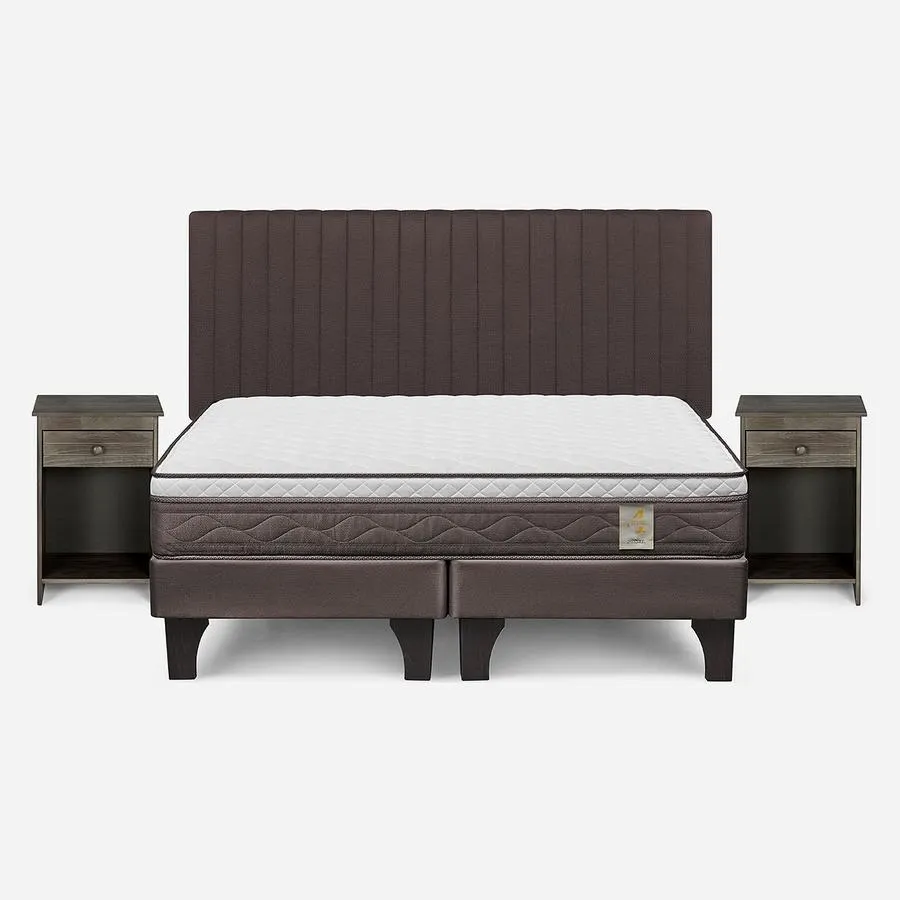 Cama New Style 4 Plus 2 Plazas + Respaldo Lucio y Velador Tabor