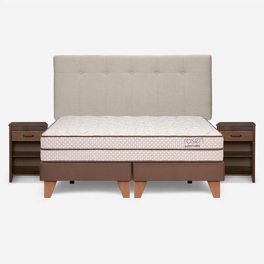 Cama Autonomy Land King + Respaldo New Bennet y Velador Maurice