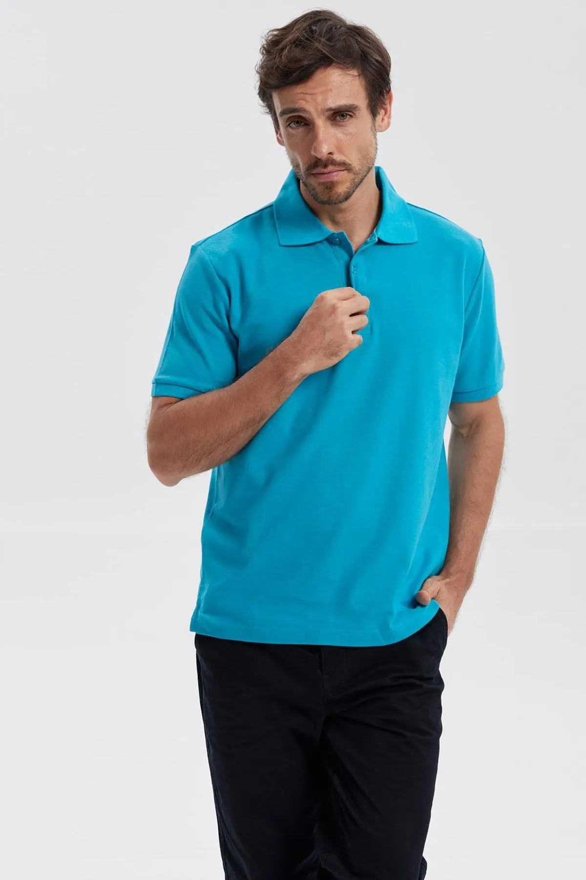Polera Hombre Pique Básica Lisa Turquesa