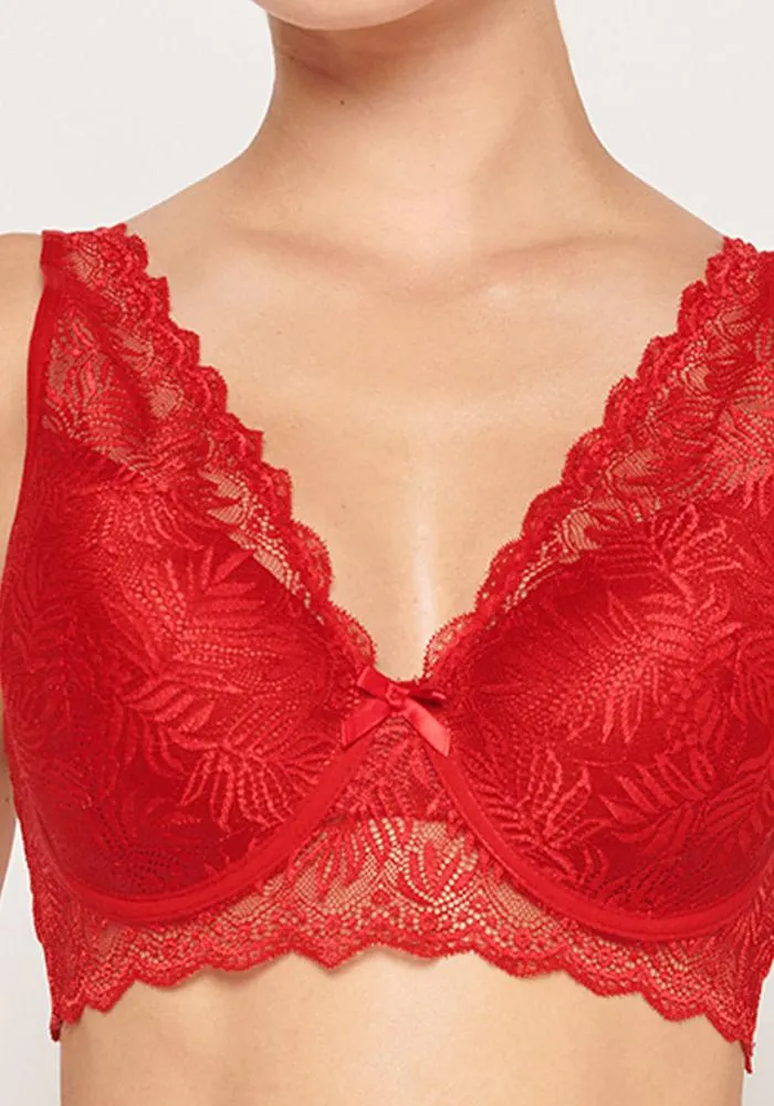 Sostén Bralette Copa C con Soft Encaje Floral Rojo