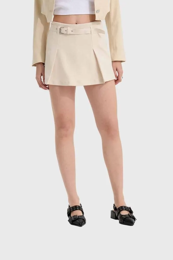 Falda mujer cinturon pinzas beige
