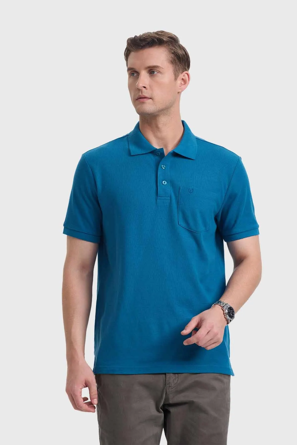 Polera Hombre Básica Piqué Petróleo