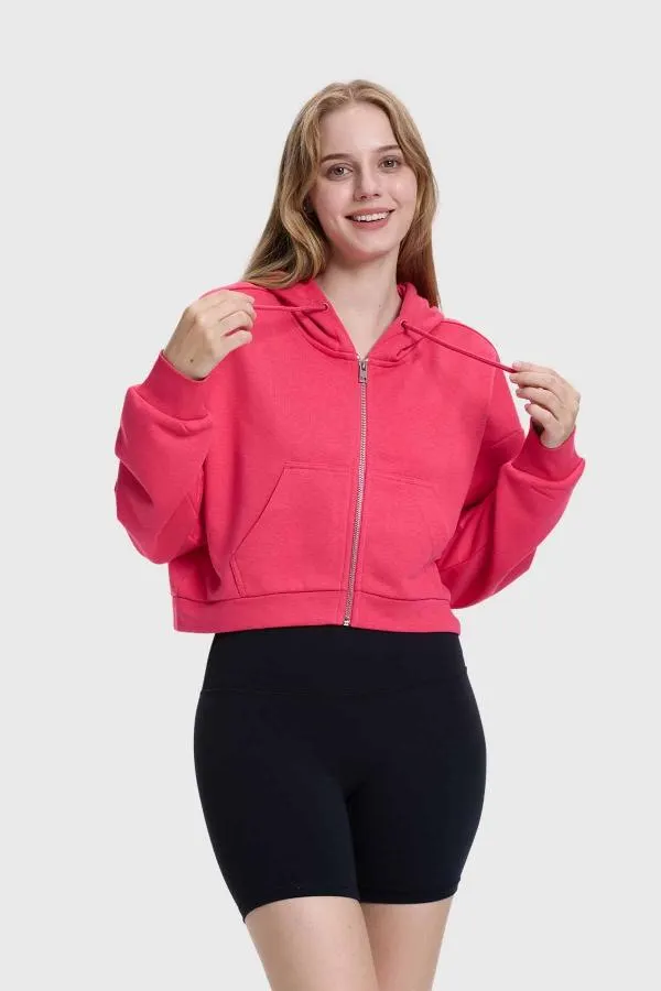 Poleron mujer crop hoodie fucsia