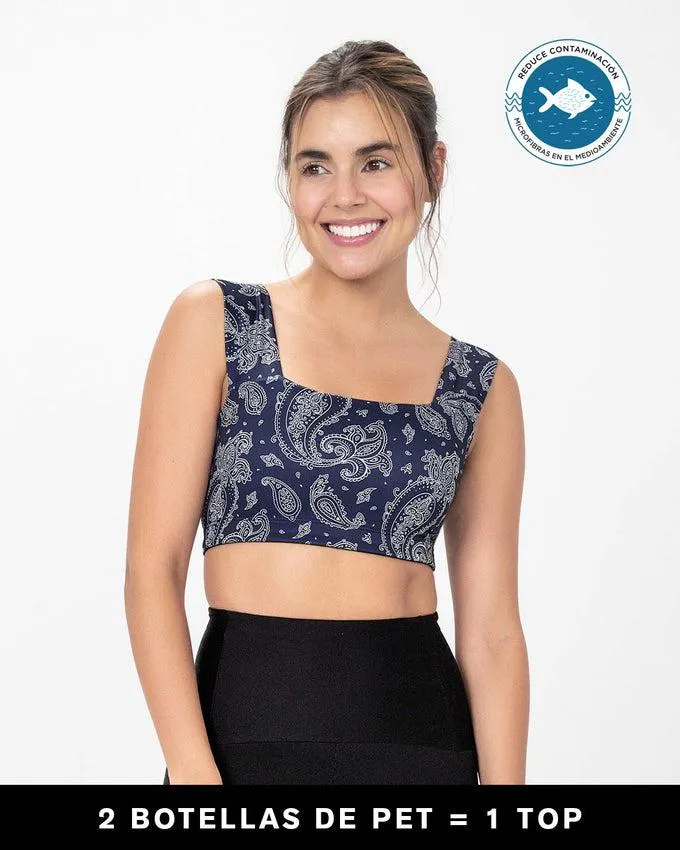 Top deportivo con tecnología BIO-PET escote cuadrado y breteles anchos