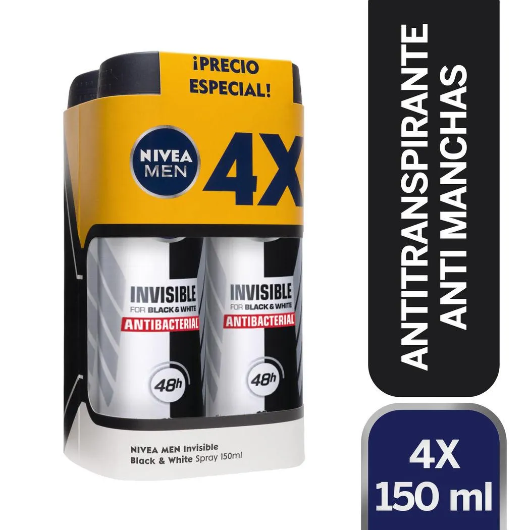 Pack 4X Desodorantes en Spray Nivea Men Black & White Power 150ml