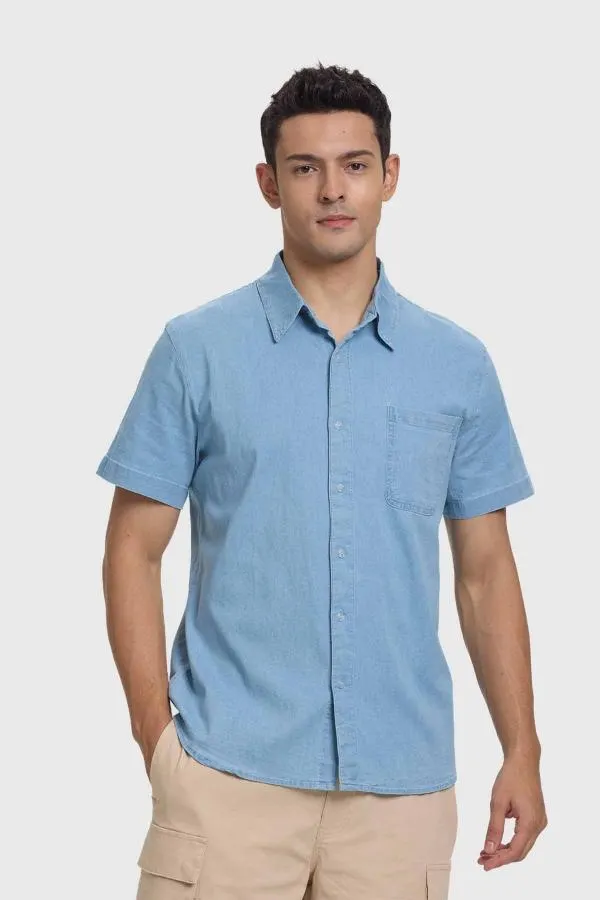 Camisa hombre comfort bolsillo celeste