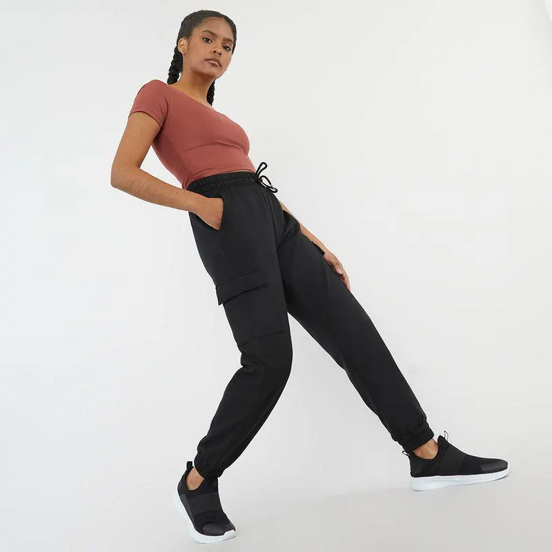 Pantalón de Buzo Mujer Deportivo Jogger Cargo Color Negro