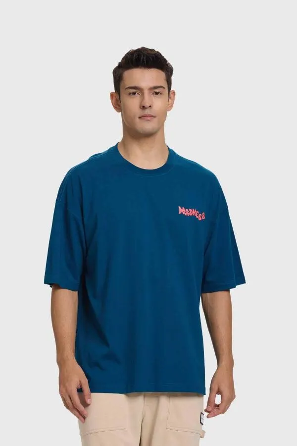 Polera hombre print smile azul