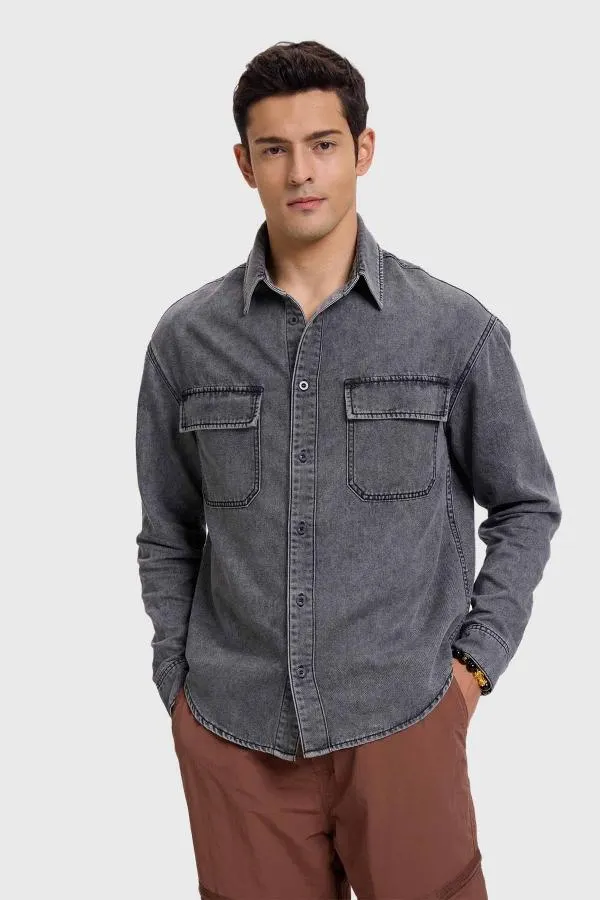 Camisa hombre doble bolsillo gris