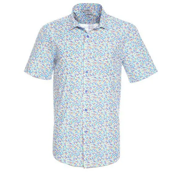 Camisa Manga Corta Fantasia Estampada Slim Fit Cuello Semi Italiano