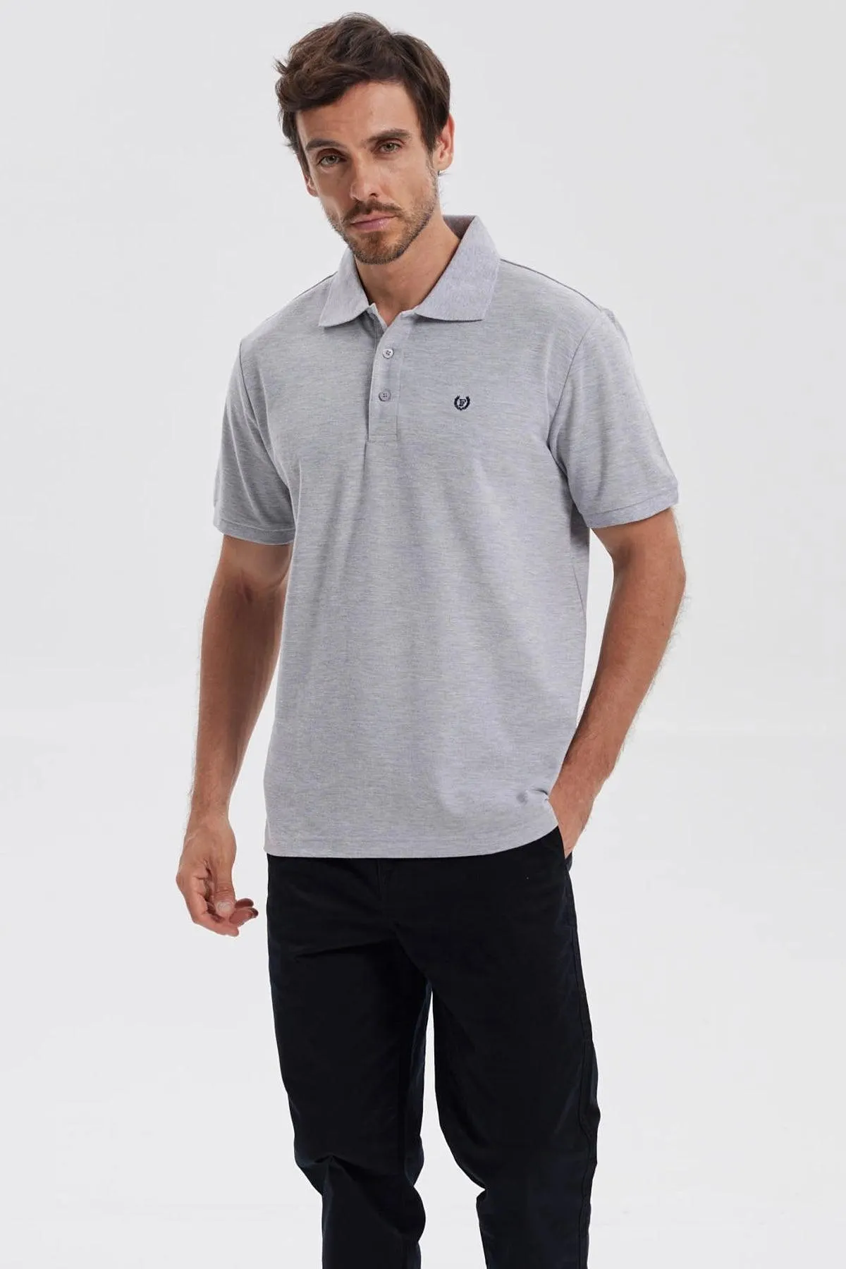 Polera Hombre Pique Básica Lisa Gris Melange