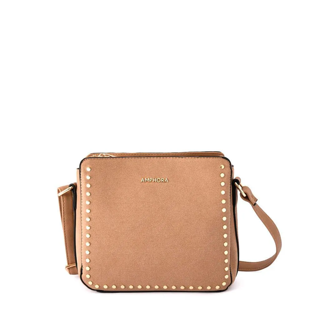Amnia cartera bandolera tres divisiones tostado/taupe