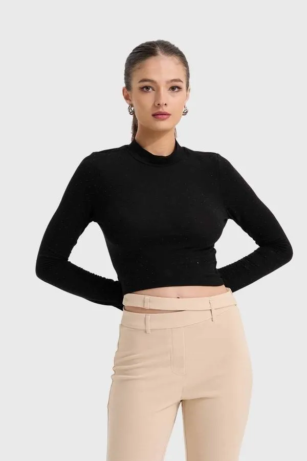 Polera mujer glitter negro