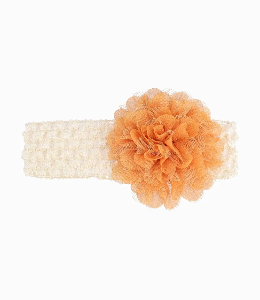 Cintillo Elástico Con Flor De Tul Recién Nacida Mostaza Limonada