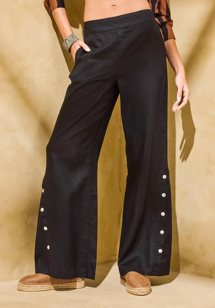 Pantalón Lino Detalle de Botón en Costado