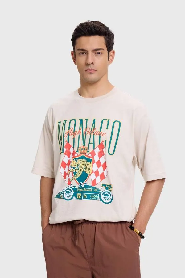 Polera hombre racing oversize beige