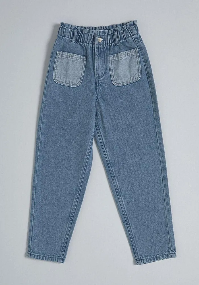 Jeans Mom Fit Baggy Con Bolsillos En Contraste