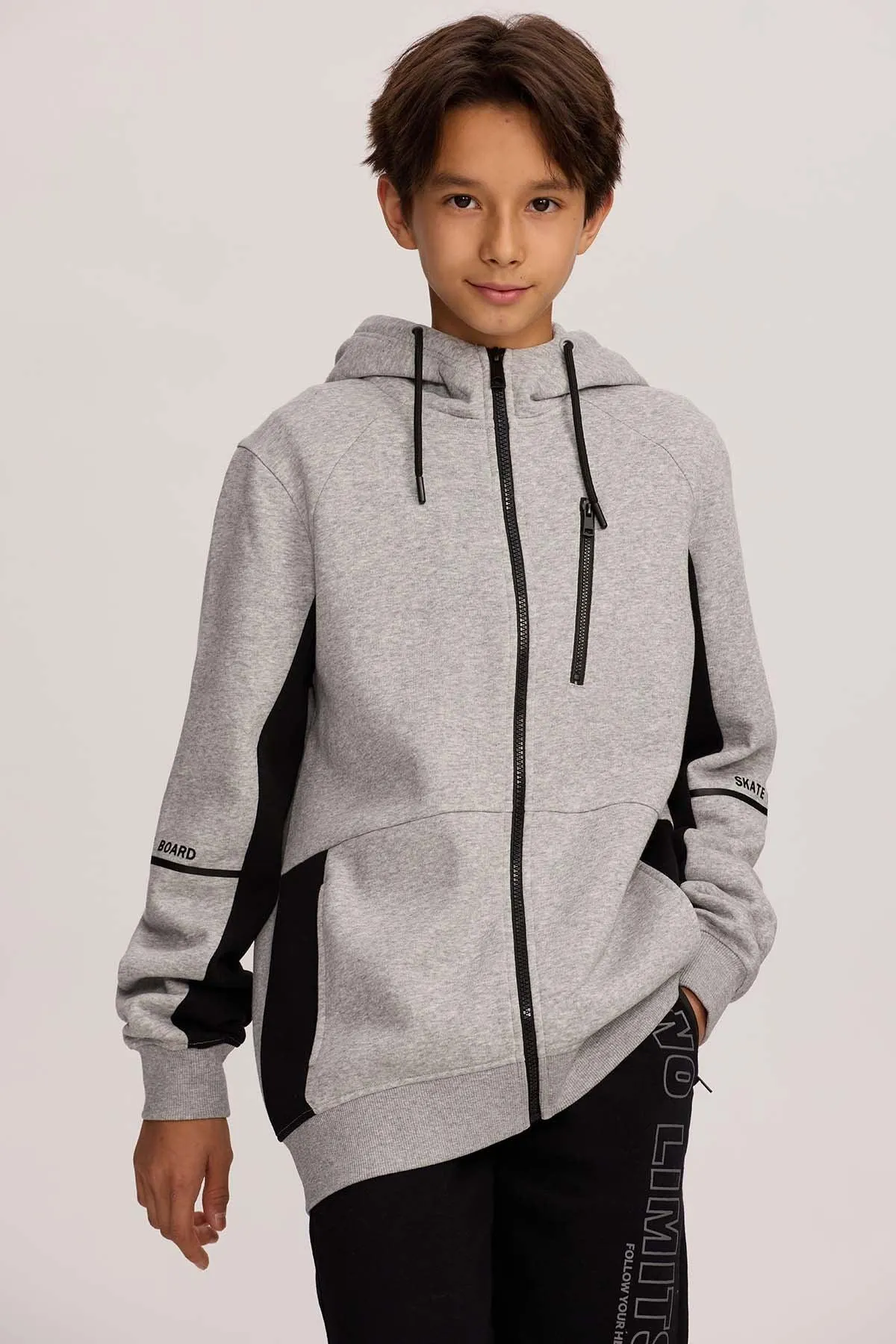 Polerón Niño Básico Print Gris Melange