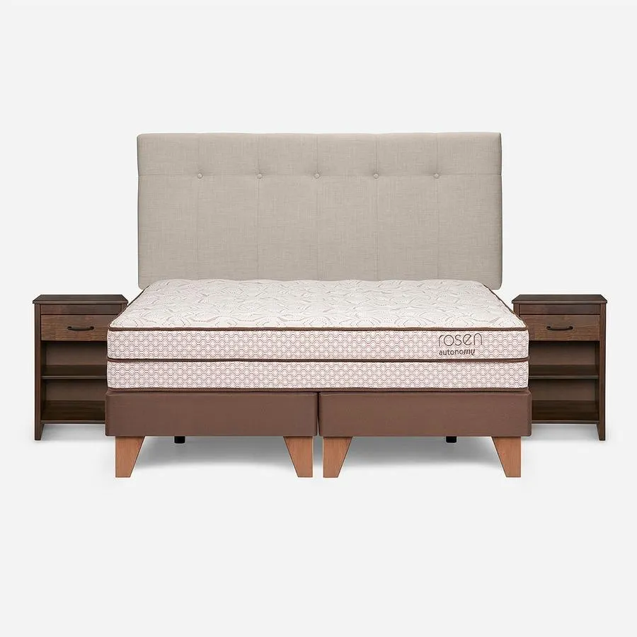 Cama Autonomy Land 2 Plazas + Respaldo New Bennet y Velador Maurice