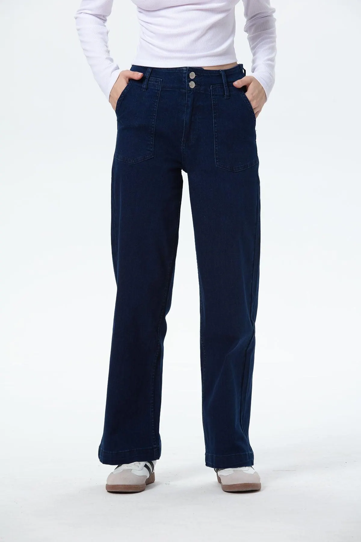 Jeans Mujer Bolsillo Calce Recto Azul Índigo