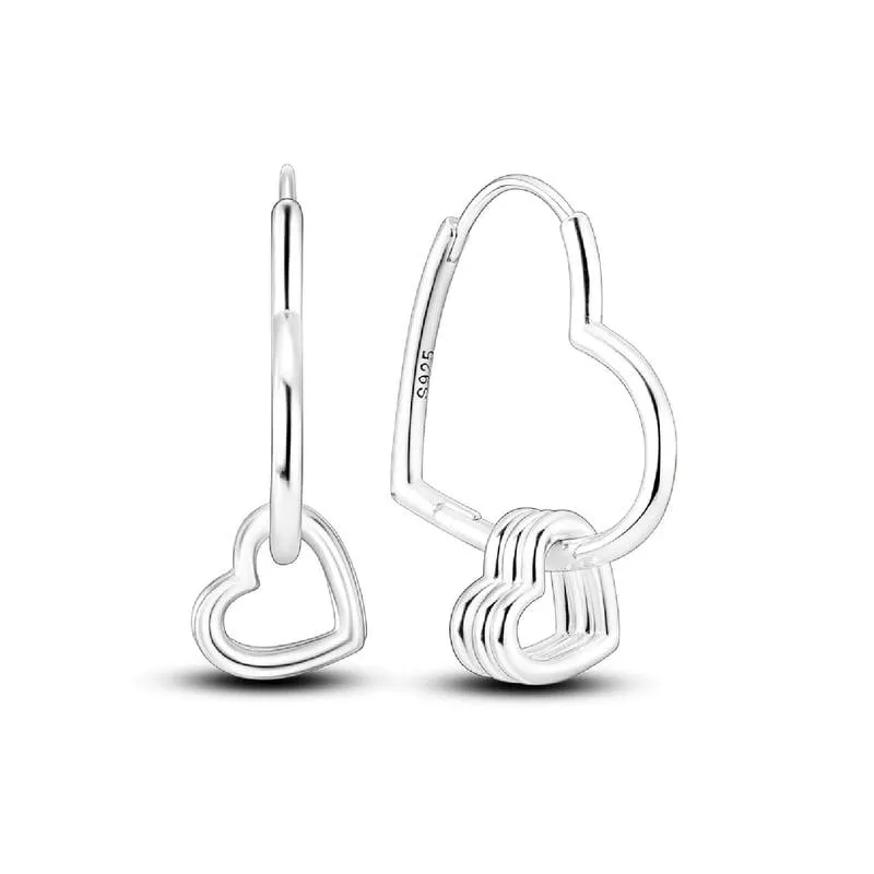 Aros Corazones Colgantes Lisos en Plata Fina 925 SILVER HEART