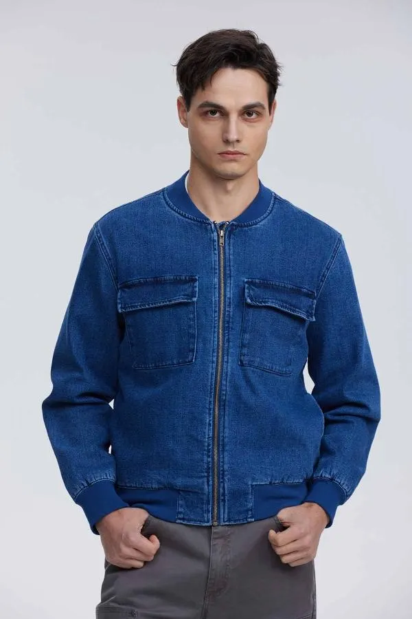 Chaqueta hombre bomber denim azul oscuro