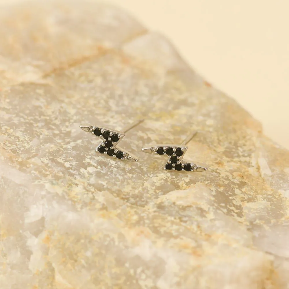 Black Aros De Rayo Plateado