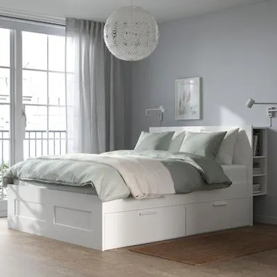Cama con almacenaje y respaldo,