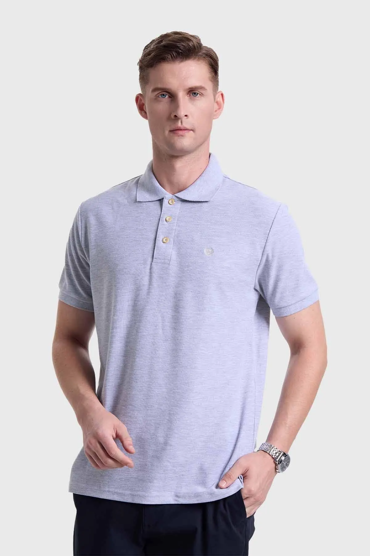 Polera Hombre Piqué Básica Gris