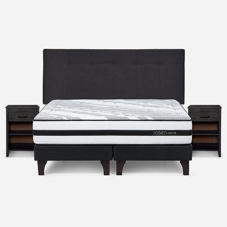 Cama Driven King + Respaldo New Bennet y Velador Maurice