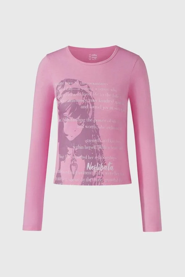 Polera niÑa print rosa