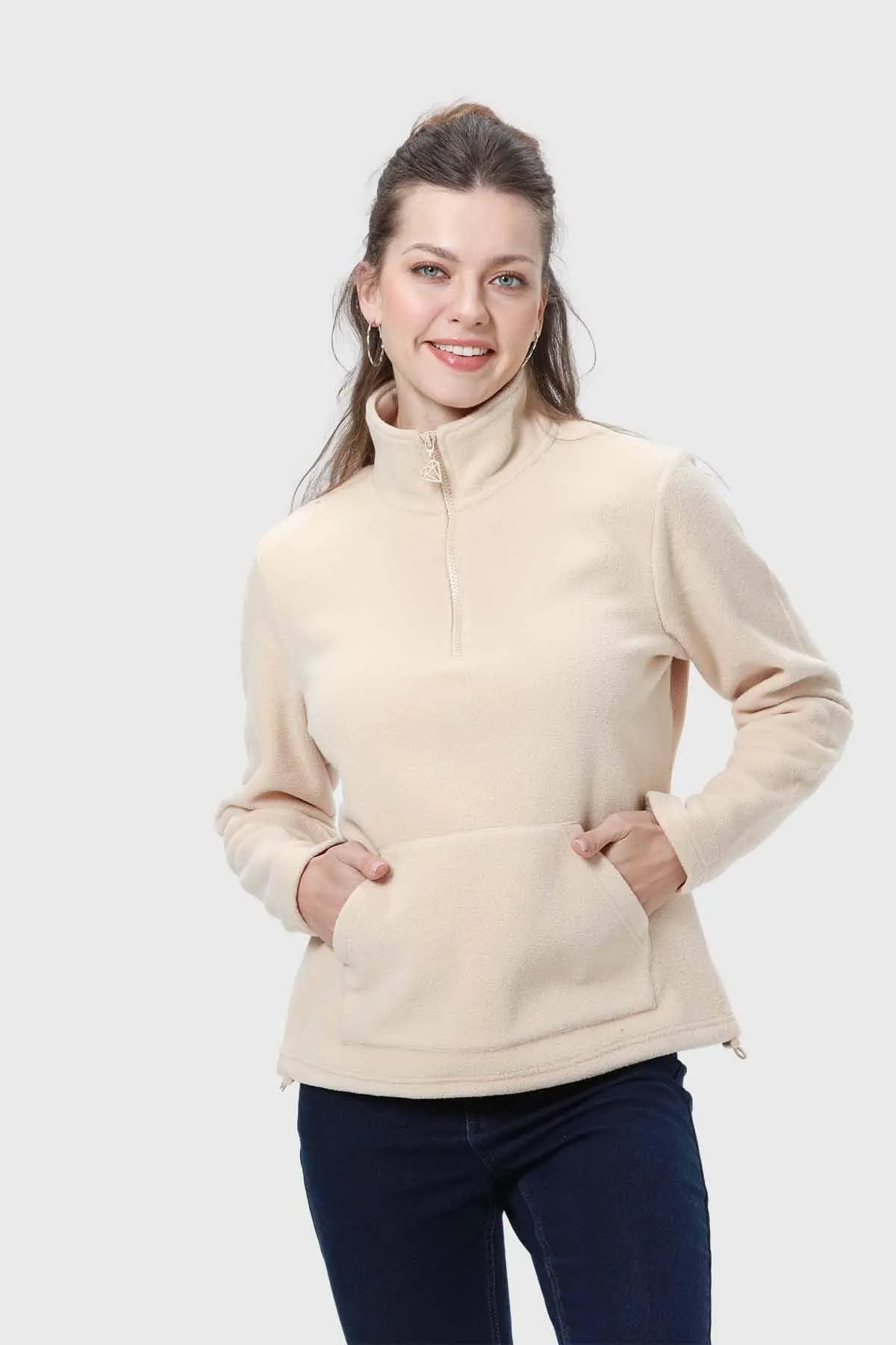 Polar Mujer Medio Cierre Estampado Beige