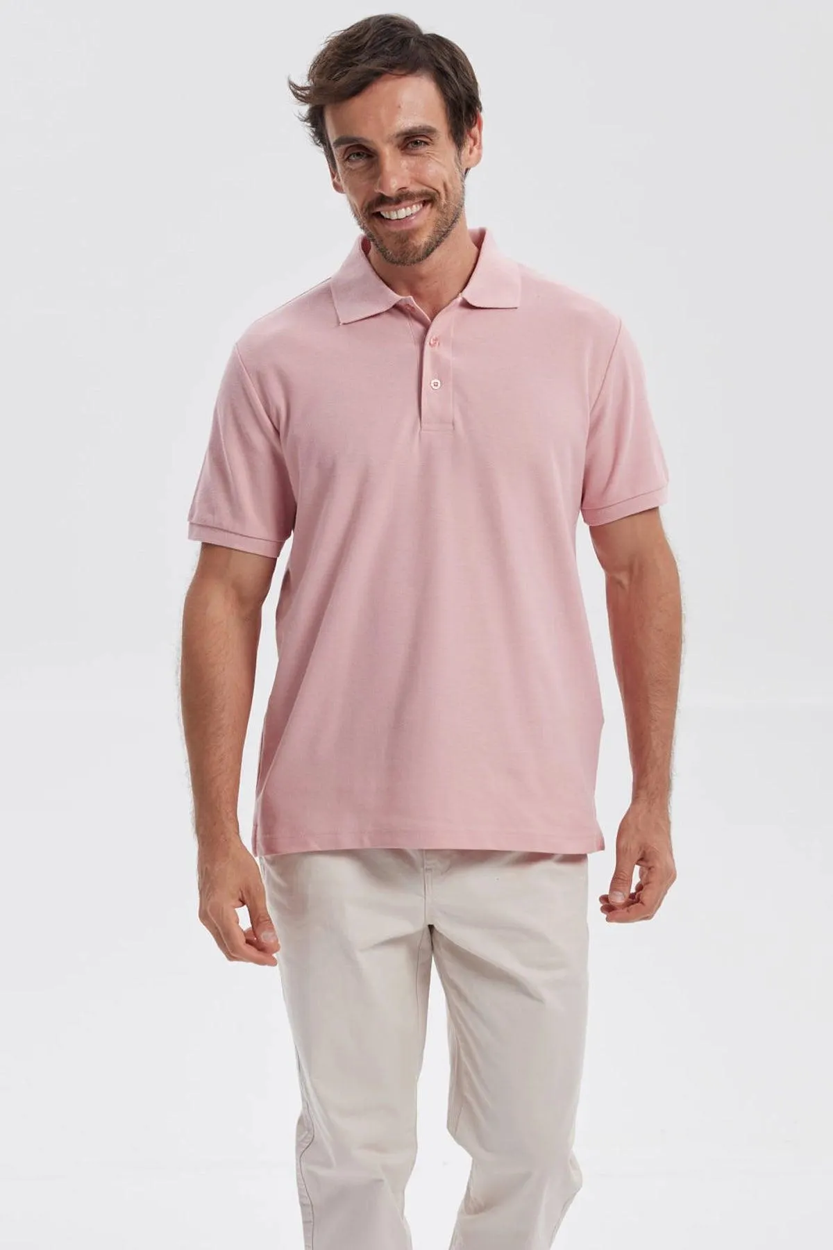 Polera Hombre Pique Básica Lisa Palo Rosa