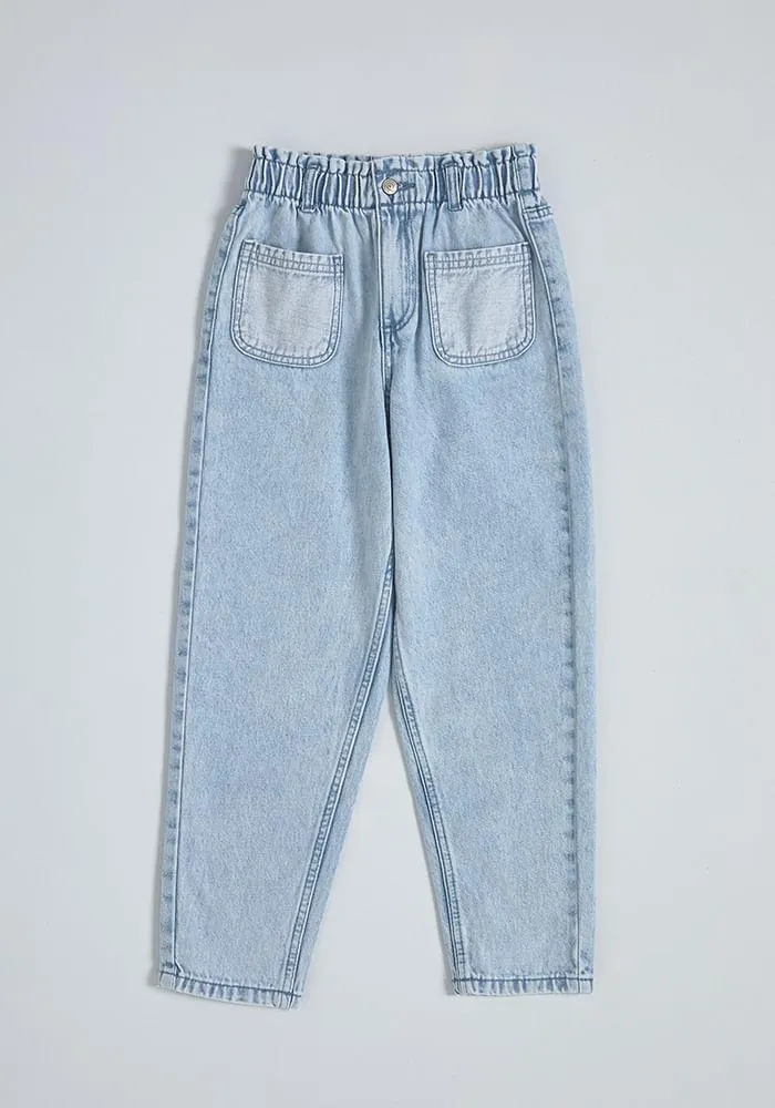 Jeans Mom Fit Baggy Con Bolsillos En Contraste