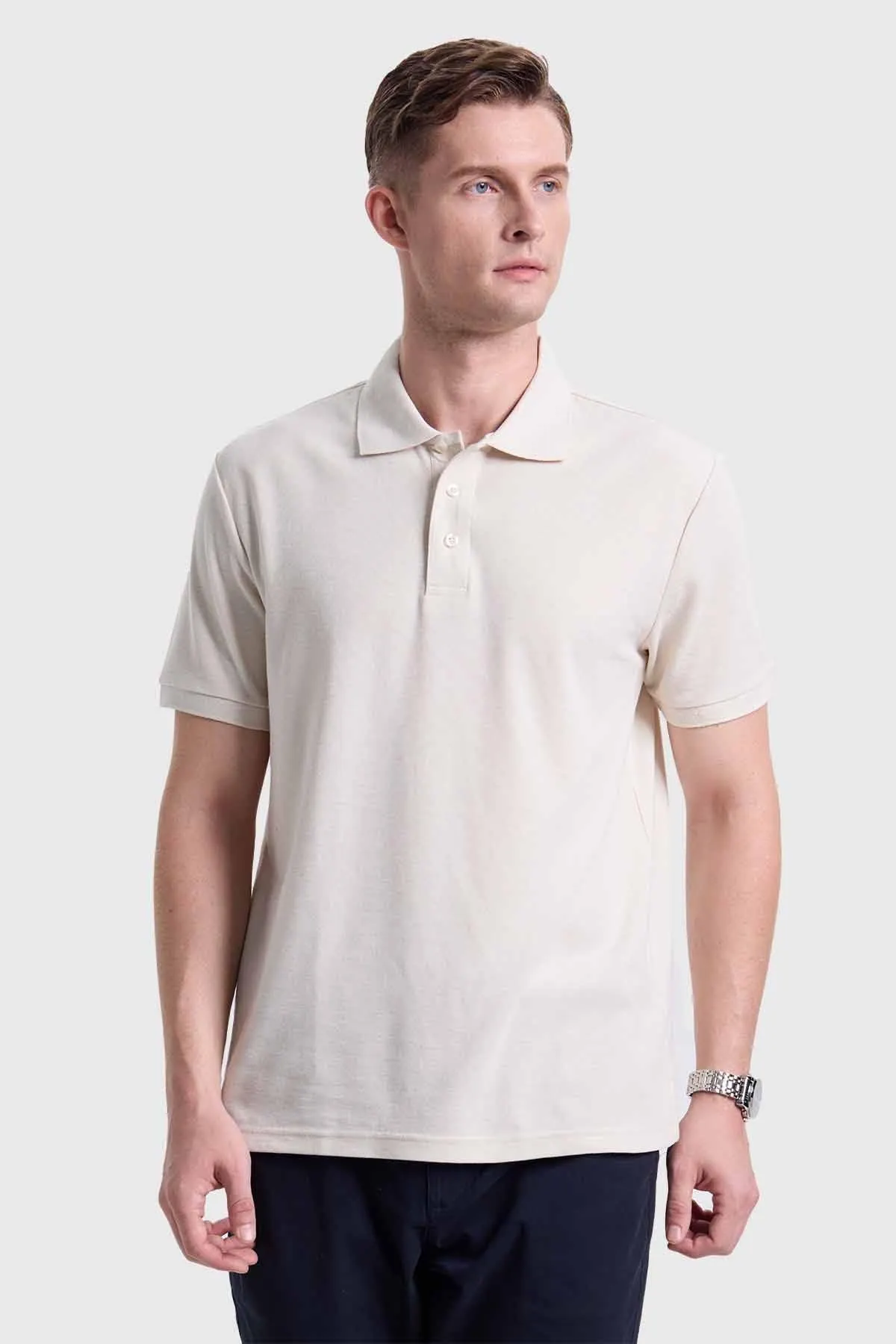 Polera Hombre Piqué Básica Beige