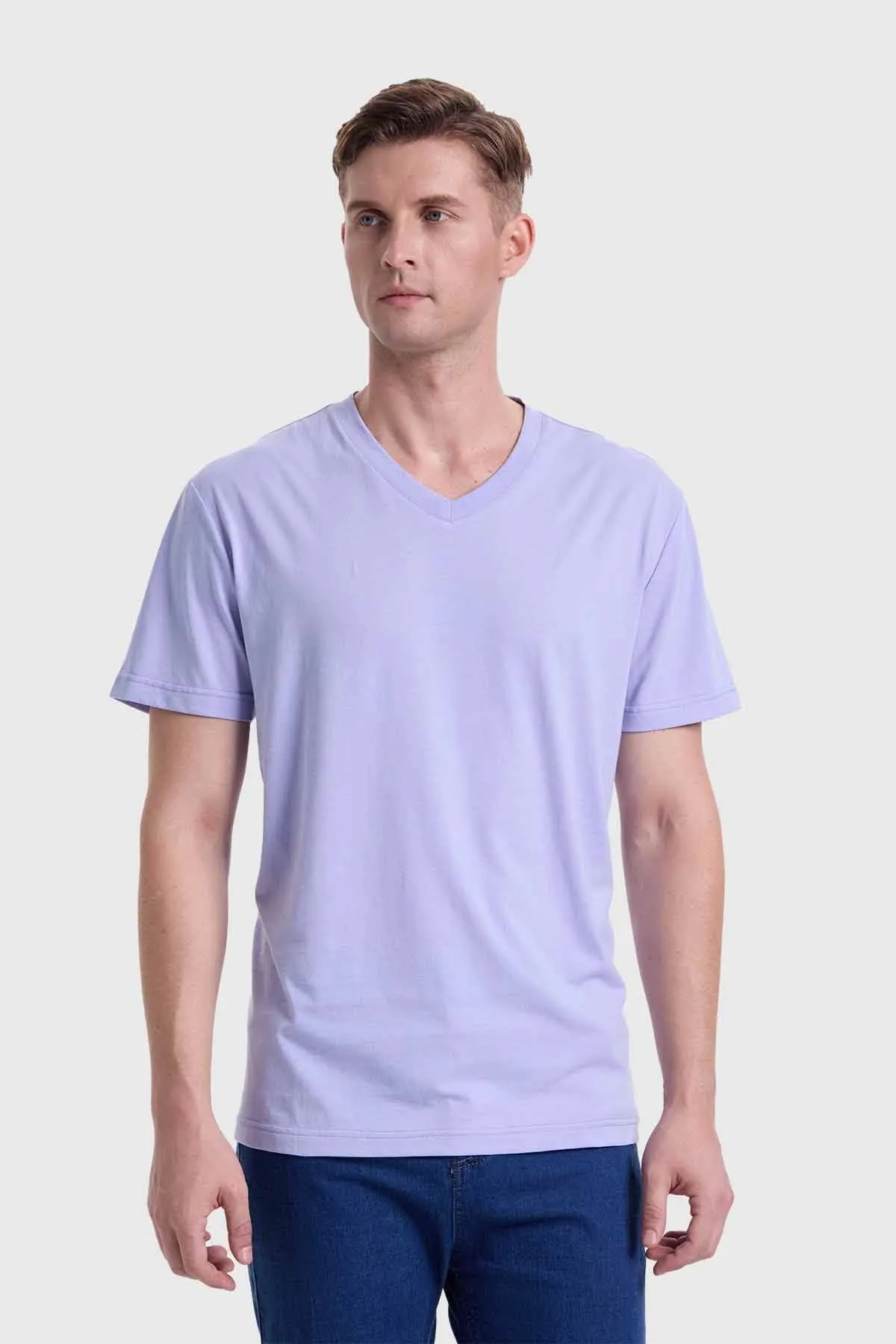 Polera Hombre Cuello V Básica Lila