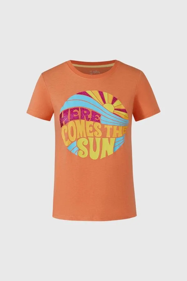 Polera niÑa print naranjo i