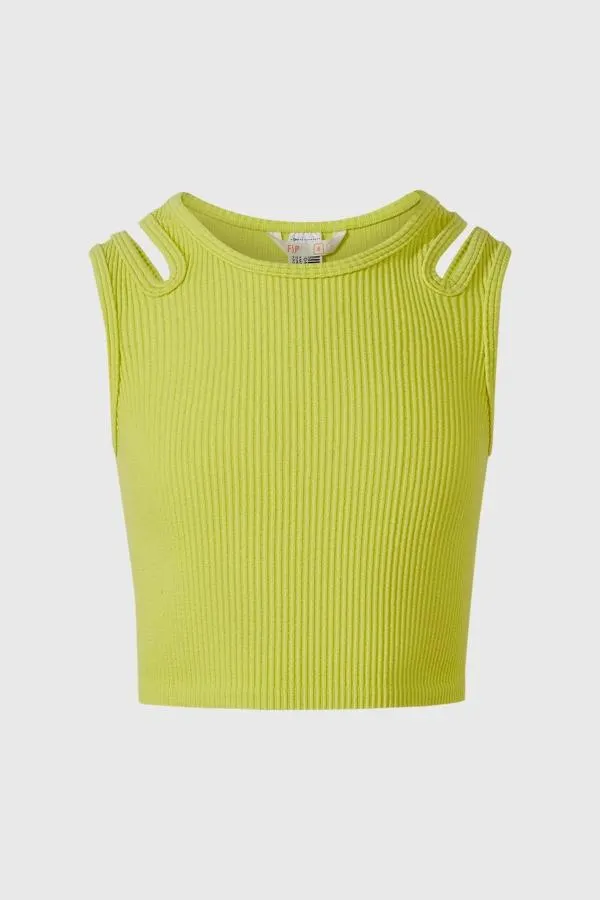 Polera niÑa abertura hombro pistacho