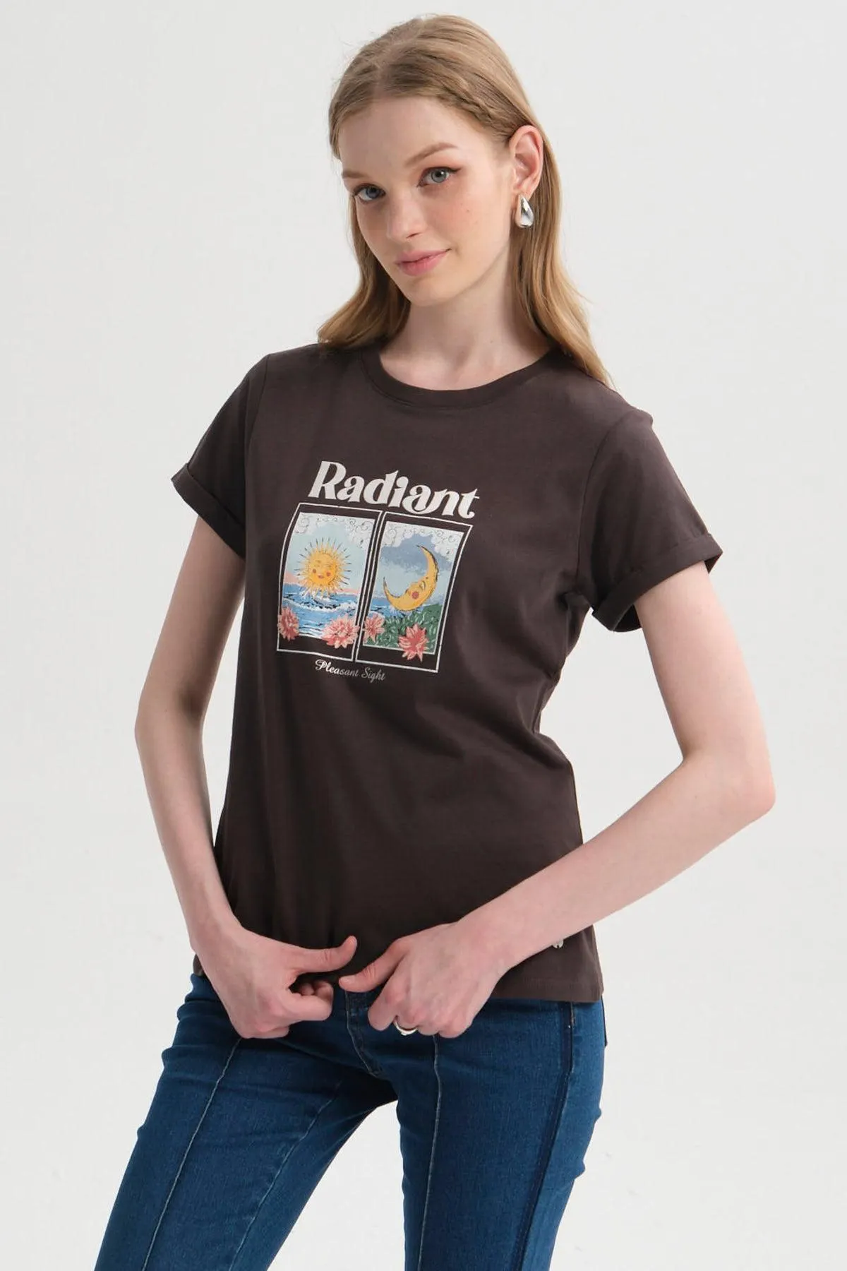 Polera Mujer Gráfica Roll Up Gris Marengo