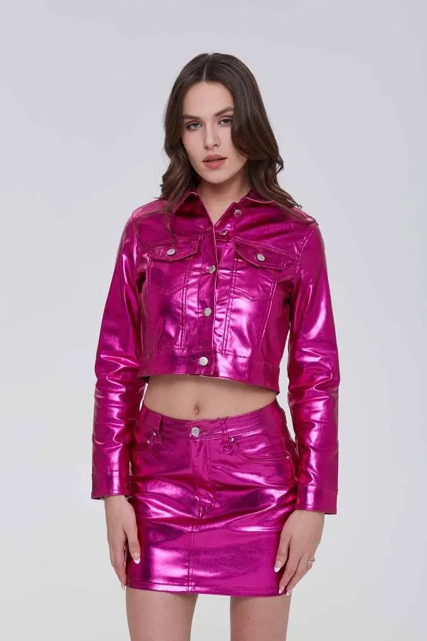 Chaqueta mujer brillante fucsia