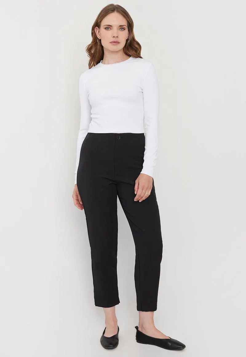 Pantalón Mujer Botón Poliéster Reciclado Negro